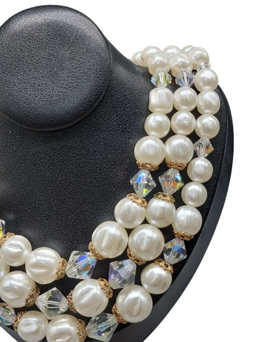 Faux Pearl Choker Multistrand Necklace Aurora Borealis Prism Spacers 16
